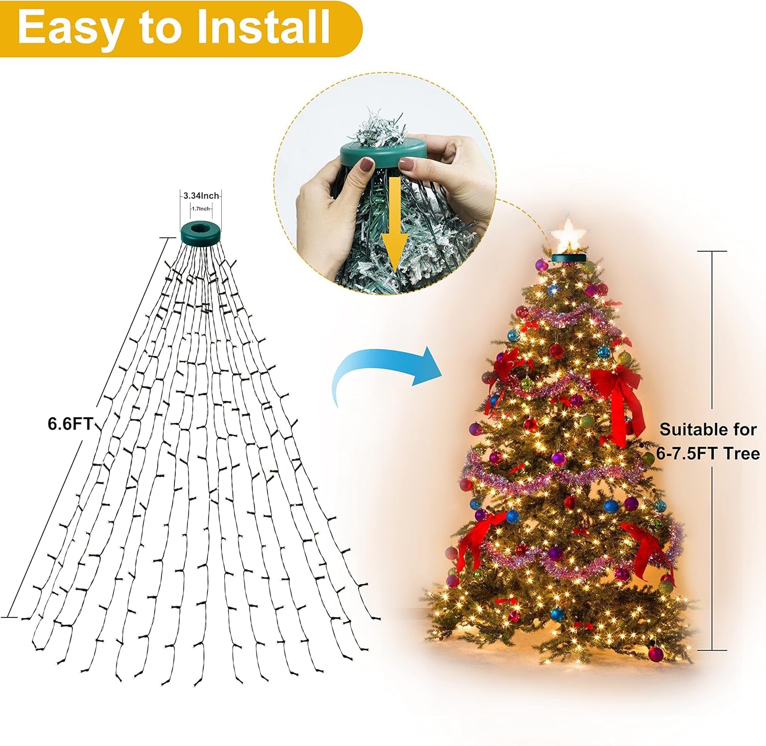 Christmas Tree Lights - 400 LED Indoor/Outdoor Lights, 6.6FT x 16FT, 8 Modes, Memory Function, Timer, Warm White.