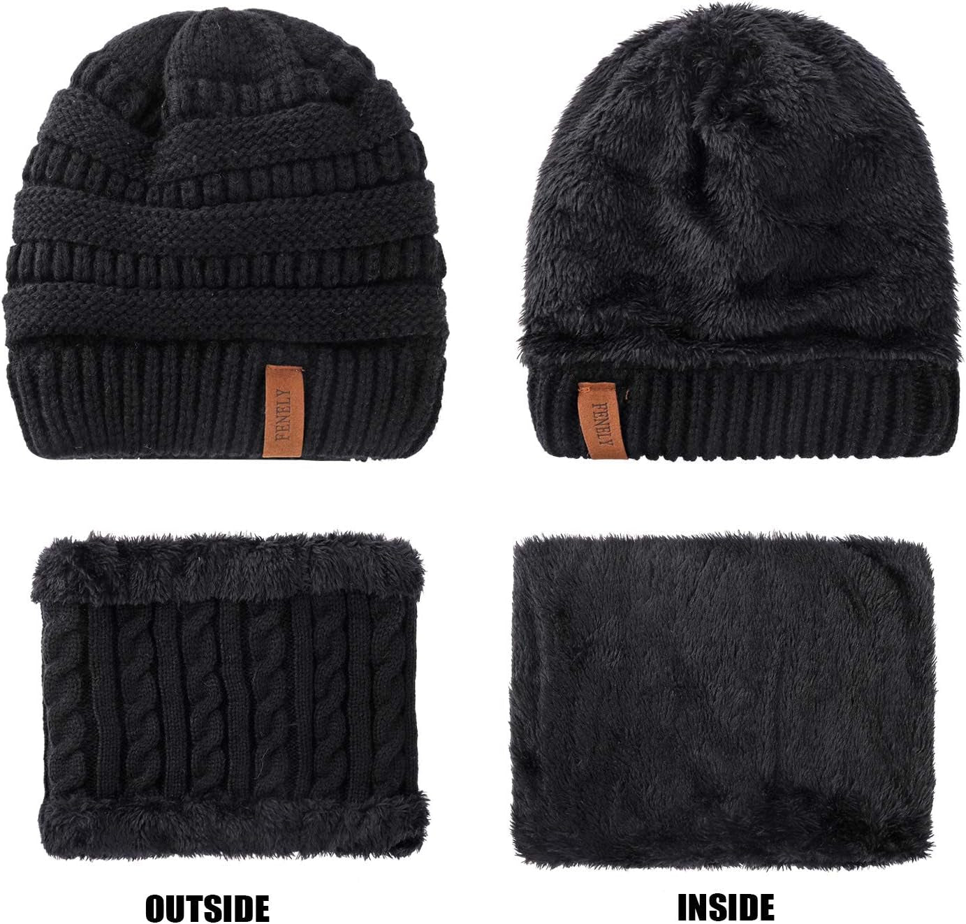 3Pcs Kids thermal Winter Beanie Hat Scarf Gloves ages 6-14